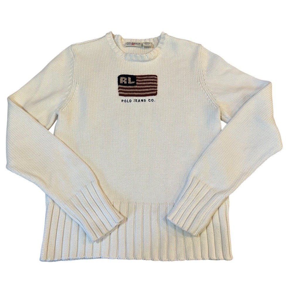 Polo Jeans Co Ralph Lauren L(fits as small) Knit Sweater RL Flag Logo Y2K